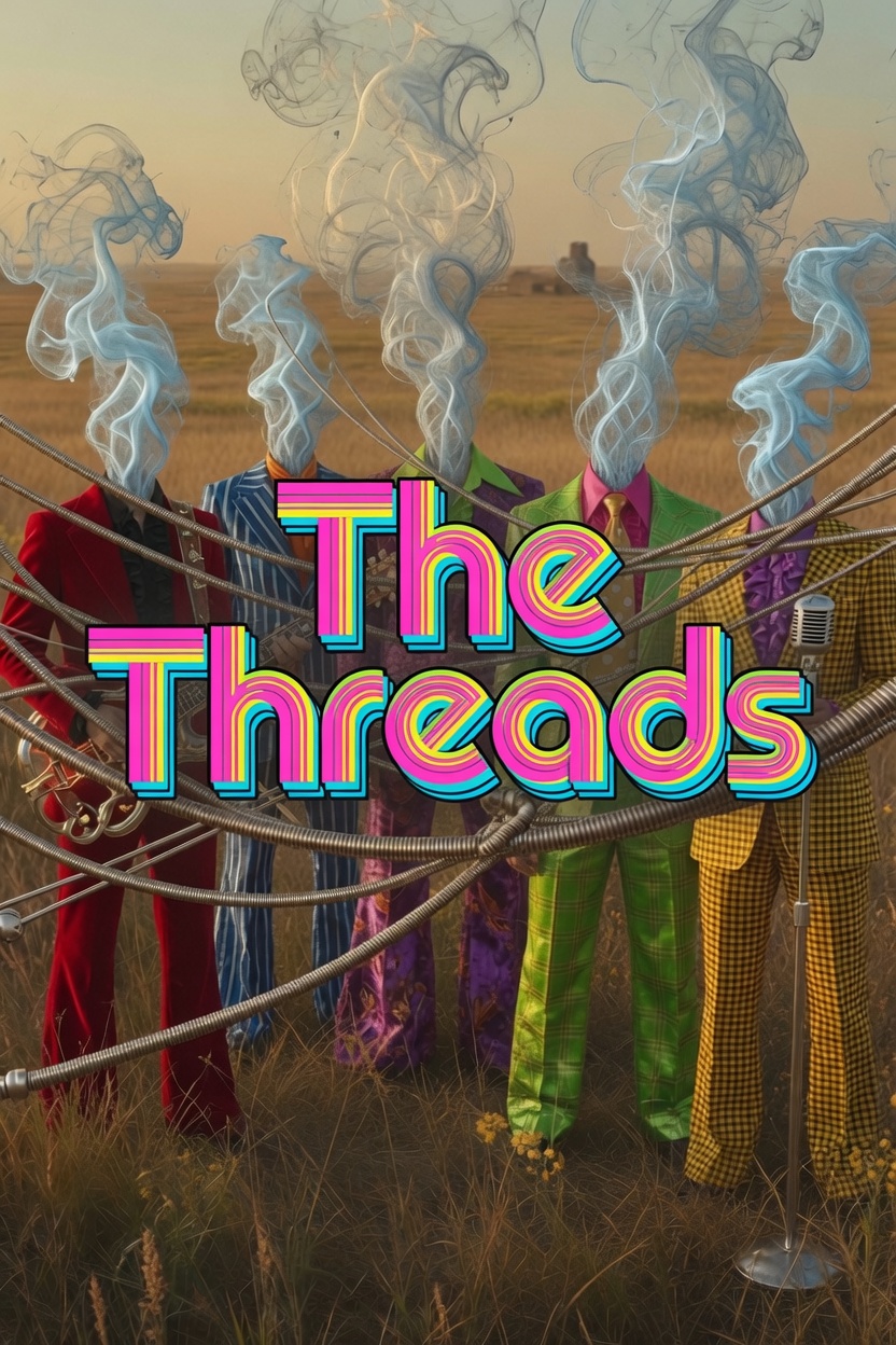 The Threads band — four figures in colourful suits on the prairie
